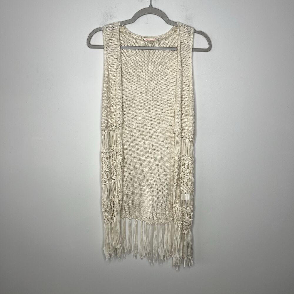 It’s Our Time Knit Vest Womens‎ Medium Tan Fringe Layering Festival Boho Hippie